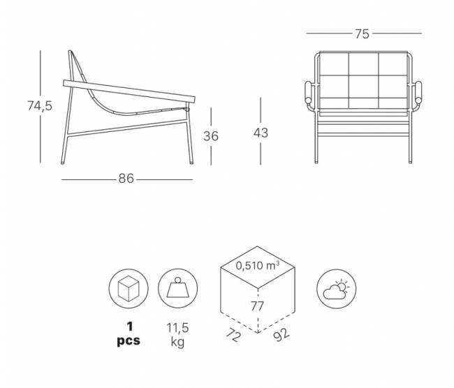 Кресло лаунж металлическое Dress Code Glam Outdoor голубой, черный 750х860х745 мм Кресло лаунж металлическое Dress Code Glam Outdoor голубой, черный 750х860х745 мм