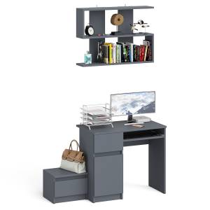 Стол компьютерный Мори МС-1 левый с тумбой и полкой 900 цвет графит