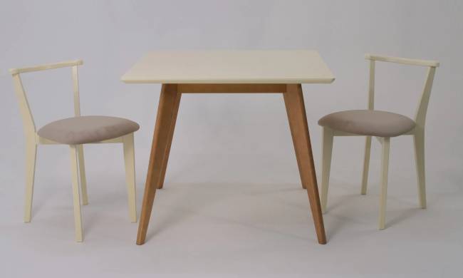 Стол Сканди М 90 натур/слоновая кость со стульями Франк слоновая кость велюр бежевый