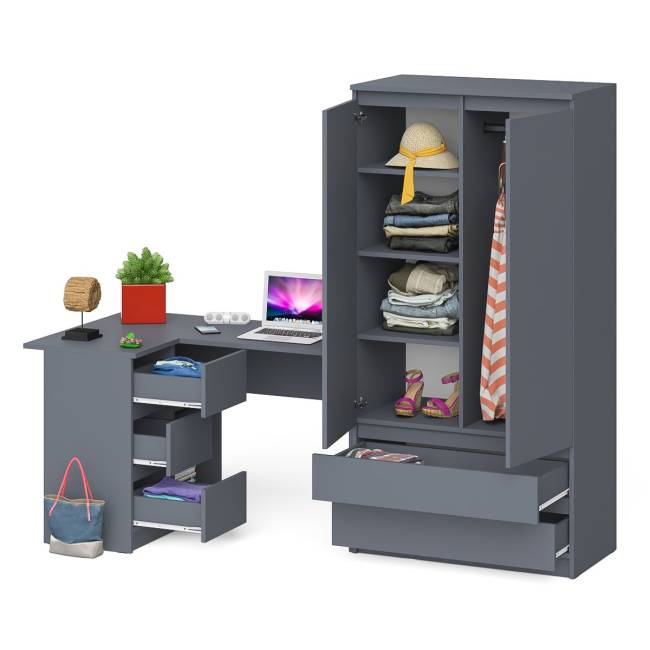 Угловой однотумбовый стол компьютерный левый Мори и шкаф-комод Мори 900 цвет графит