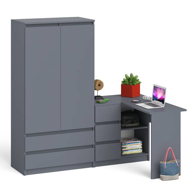 Угловой однотумбовый стол компьютерный левый Мори и шкаф-комод Мори 900 цвет графит