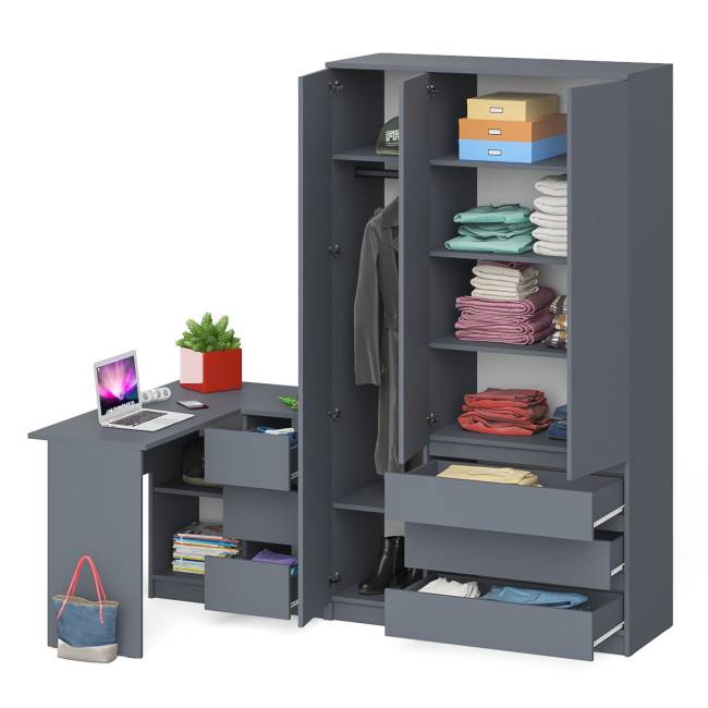 Стол компьютерный угловой МС-16 правый с шкафом-комодом с дверкой 1200 Мори цвет графит