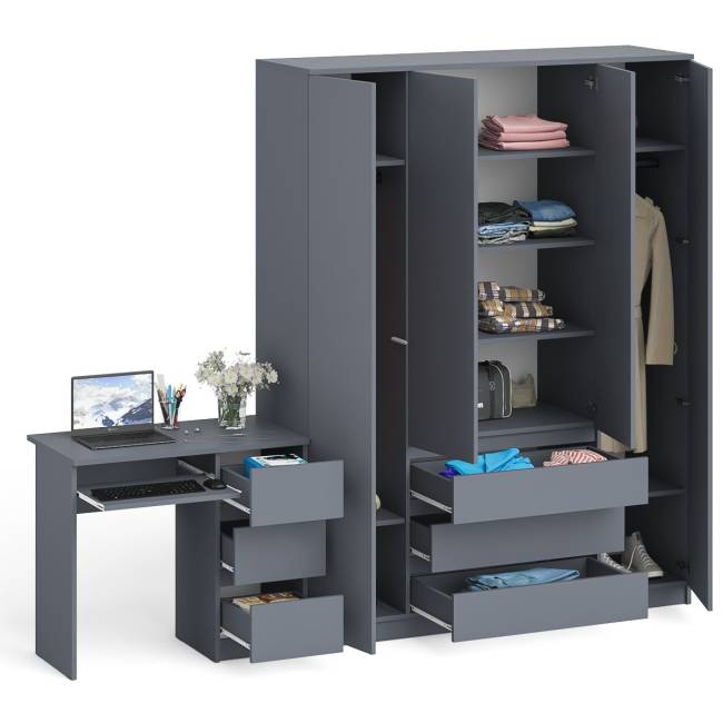 Стол компьютерный однотумбовый правый со шкафом МШ1600 Мори цвет графит