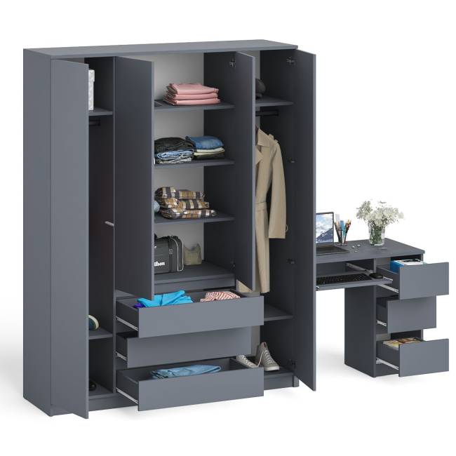 Стол компьютерный однотумбовый правый со шкафом МШ1600 Мори цвет графит