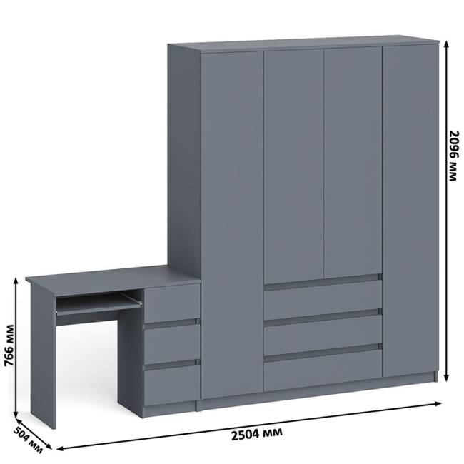Стол компьютерный однотумбовый правый со шкафом МШ1600 Мори цвет графит