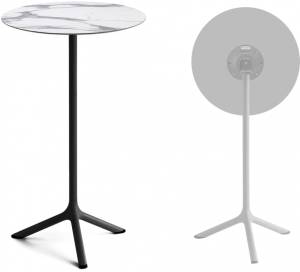 Стол ламинированный барный складной Tripe Folding черный, белый мрамор Каррара Ø600х1100 мм