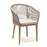 "Марсель" стул плетеный из роупа, основание дуб, роуп серый меланж круглый, ткань бежевая 052