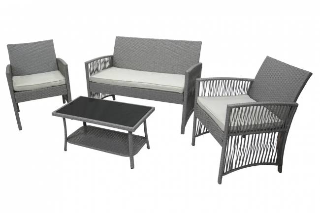 Набор мебели Лондон  (стол+2кресла+диван ротанг серый, подушки серые)