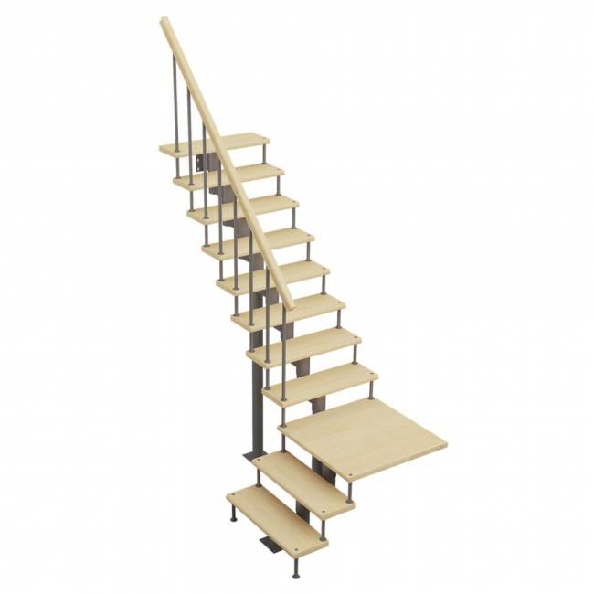 Модульная лестница Статус - Классик (с поворотом 90 градусов с площадкой) Налево, Серый, 2160-2280