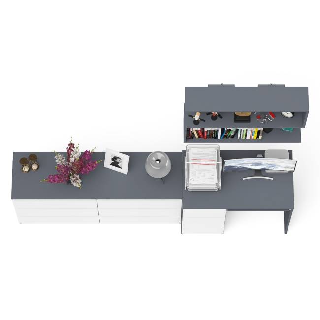 Компьютерный стол МС-1 левый с широким комодом МК1380-6 и полкой Мори 900 цвет графит/белый