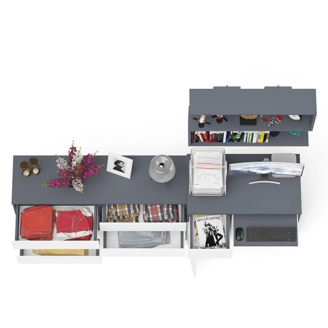 Компьютерный стол МС-1 левый с широким комодом МК1380-6 и полкой Мори 900 цвет графит/белый