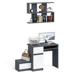 Стол компьютерный Мори МС-1 левый с тумбой и полкой 900 цвет графит/белый