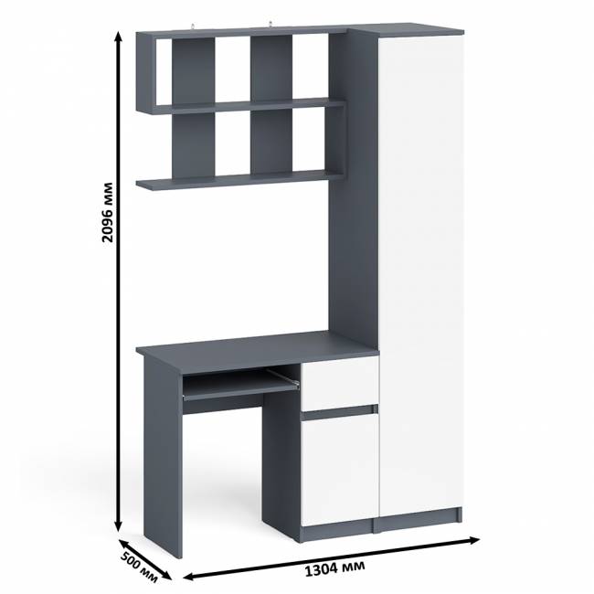 Пенал Мори однодверный на 400.1 с компьютерным столом Мори МС-1 правый и полкой 900 цвет графит/белый