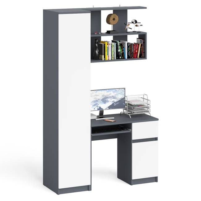 Пенал Мори однодверный на 400.1 с компьютерным столом Мори МС-1 правый и полкой 900 цвет графит/белый