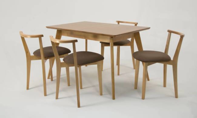 Стол Сканди 120 натур со стульями Франк натур велюр коричневый Стол Сканди 120 натур со стульями Франк натур велюр коричневый