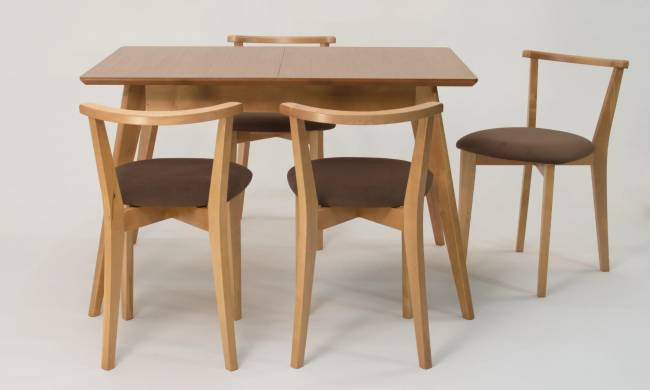 Стол Сканди 120 натур со стульями Франк натур велюр коричневый Стол Сканди 120 натур со стульями Франк натур велюр коричневый