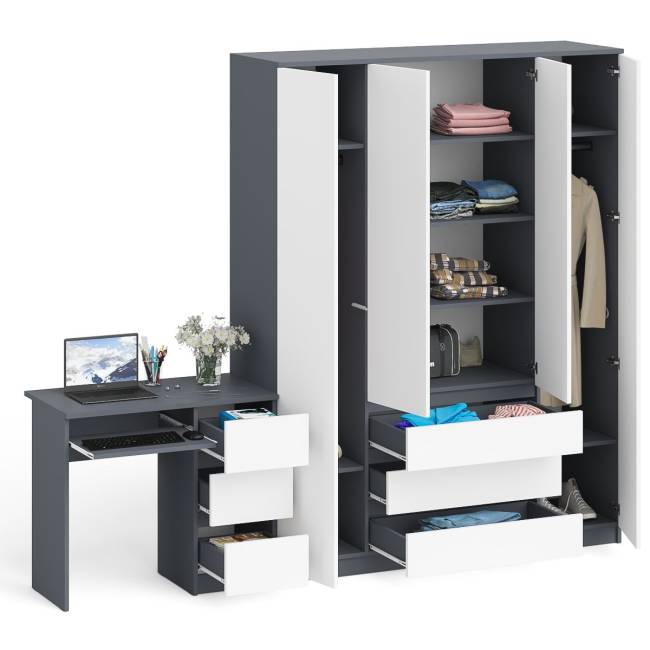Стол компьютерный однотумбовый правый со шкафом МШ1600 Мори цвет графит/белый