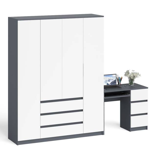 Стол компьютерный однотумбовый правый со шкафом МШ1600 Мори цвет графит/белый