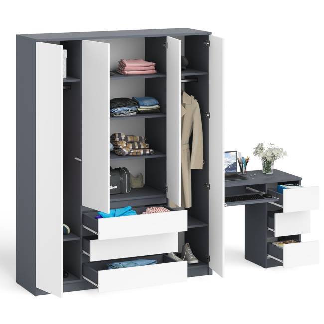 Стол компьютерный однотумбовый правый со шкафом МШ1600 Мори цвет графит/белый