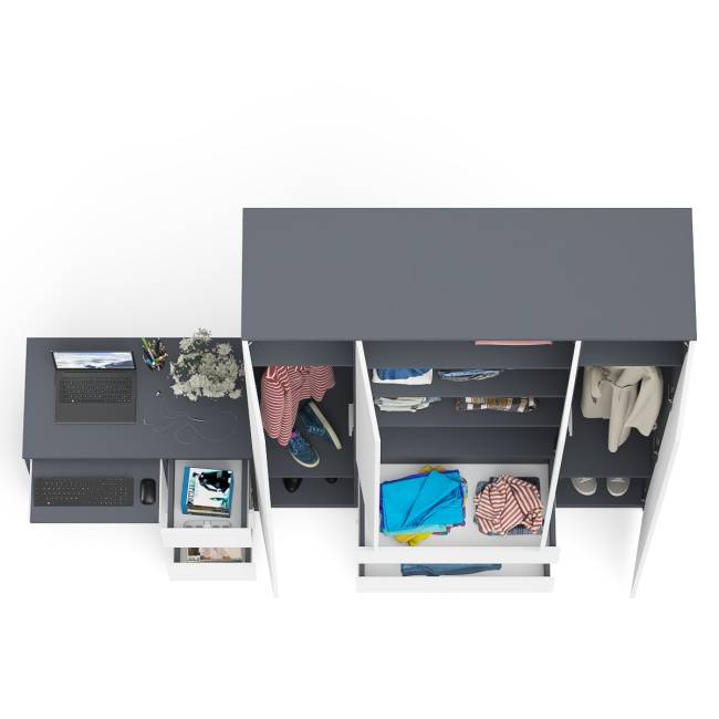 Стол компьютерный однотумбовый правый со шкафом МШ1600 Мори цвет графит/белый