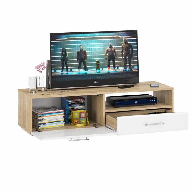 Тумба под ТВ Ларго 1,4 цвет дуб сонома/белый глянец