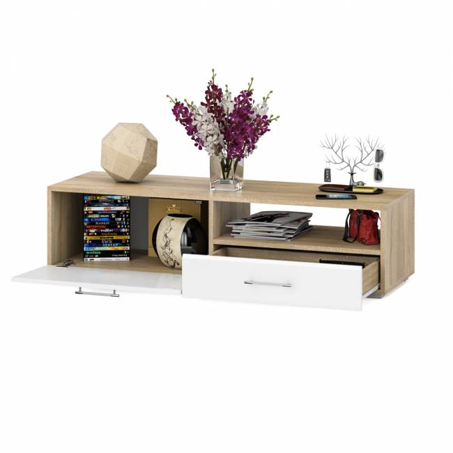 Тумба под ТВ Ларго 1,4 цвет дуб сонома/белый глянец