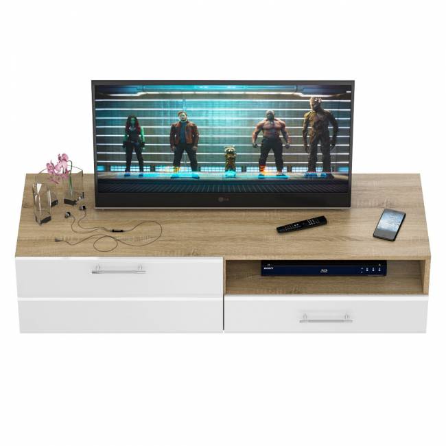 Тумба под ТВ Ларго 1,4 цвет дуб сонома/белый глянец