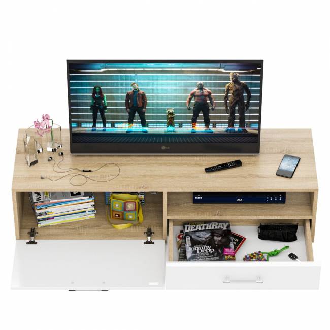 Тумба под ТВ Ларго 1,4 цвет дуб сонома/белый глянец