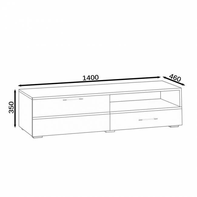 Тумба под ТВ Ларго 1,4 цвет дуб сонома/белый глянец