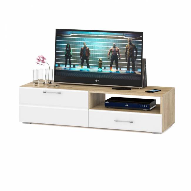 Тумба под ТВ Ларго 1,4 цвет дуб сонома/белый глянец