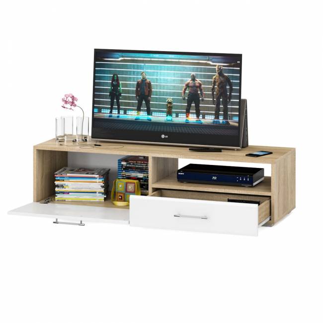 Тумба под ТВ Ларго 1,4 цвет дуб сонома/белый глянец