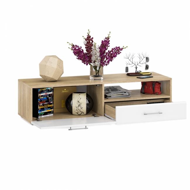 Тумба под ТВ Ларго 1,4 цвет дуб сонома/белый глянец