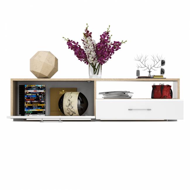 Тумба под ТВ Ларго 1,4 цвет дуб сонома/белый глянец