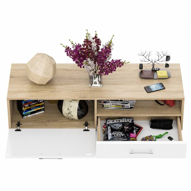 Тумба под ТВ Ларго 1,4 цвет дуб сонома/белый глянец