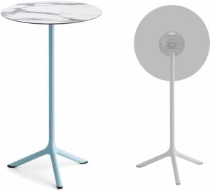 Стол ламинированный барный складной Tripe Folding голубой, белый мрамор Каррара Ø600х1100 мм