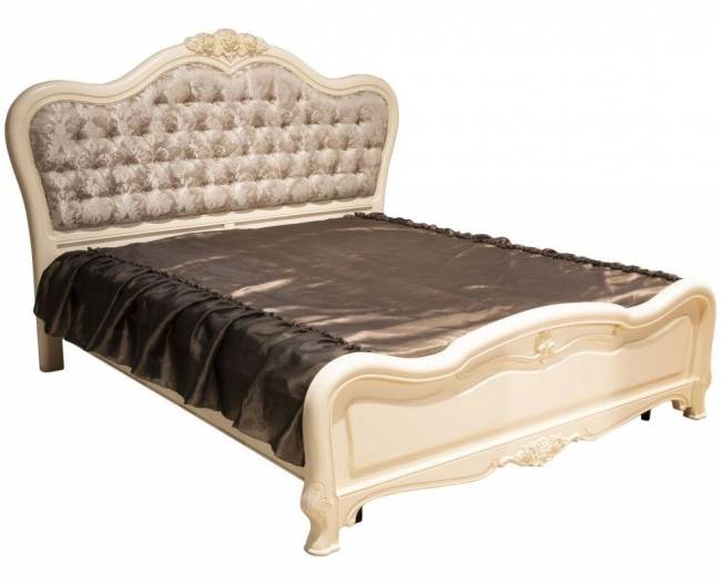 Кровать Милано, MK-1845-IVP, двуспальная с пуговицами, (цвет патины: золото), 160х200 см, Слоновая кость