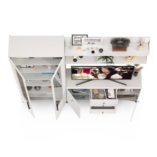 Сервант с комодом и двумя навесными полками Валенсия цвет белый шагрень