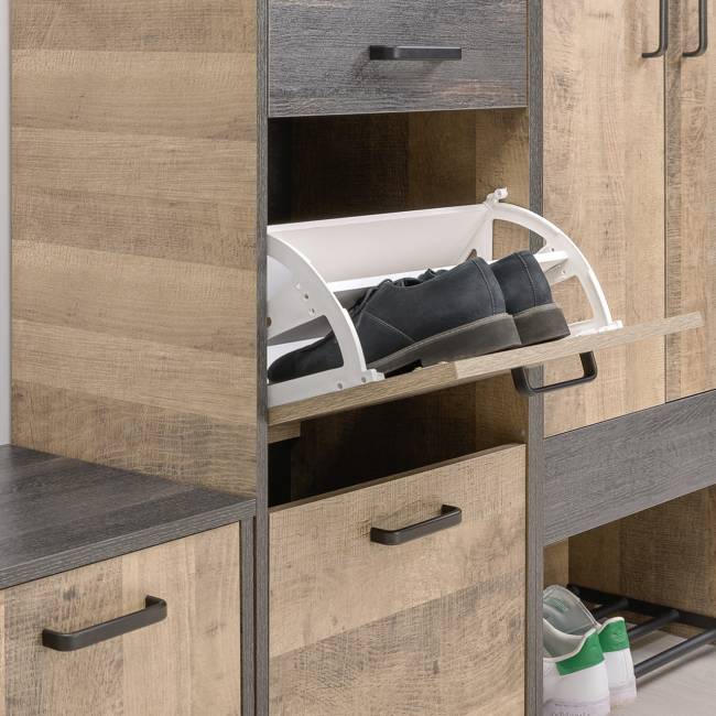 Тумба для обуви с ящиками и обувница с сиденьем с зеркалом Трувор цвет дуб гранж песочный/интра