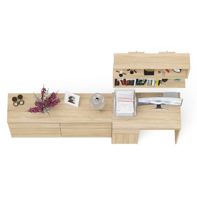 Компьютерный стол МС-1 левый с широким комодом МК1380-6 и полкой Мори 900 цвет дуб сонома