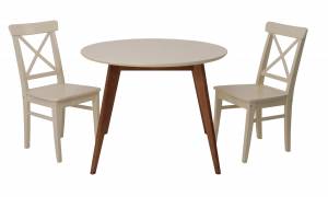 Стол Сканди К 90 орех/слоновая кость со стульями Ингольф слоновая кость