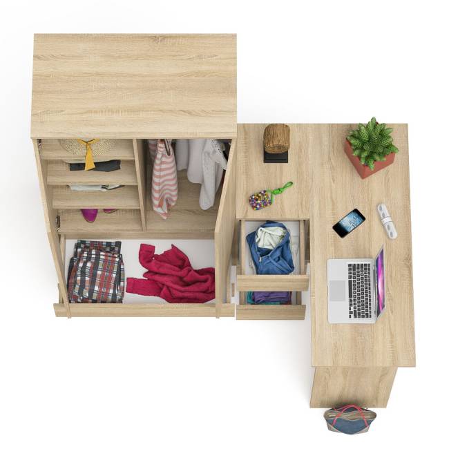 Угловой однотумбовый стол компьютерный левый Мори и шкаф-комод Мори 900 цвет дуб сонома