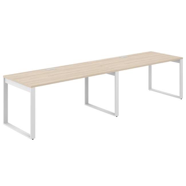 AG.179.AR.L.72.WH / Рабочая станция s-b-s 3200х800х750 / профиль О-образный: 70х20 белый; лючок: серебро; столешница: акация равелло