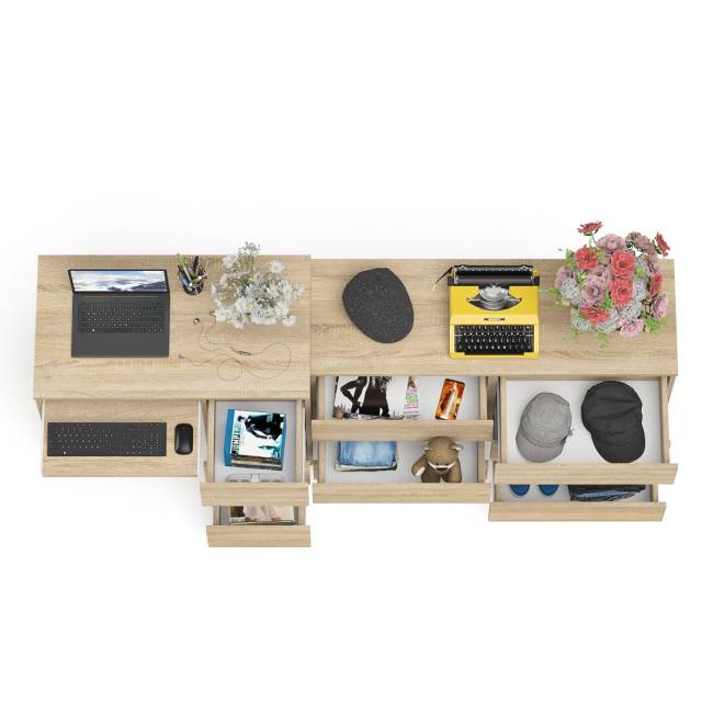 Комод Мори МК-1200 6 ящиков и компьютерный стол МС-6 три ящика справа цвет дуб сонома