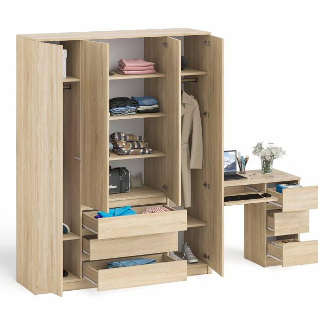 Стол компьютерный однотумбовый правый со шкафом МШ1600 Мори цвет дуб сонома