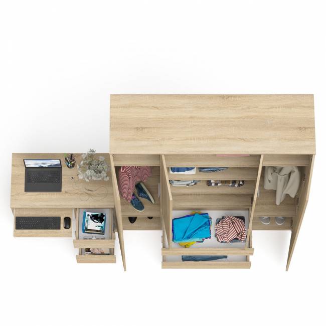 Стол компьютерный однотумбовый правый со шкафом МШ1600 Мори цвет дуб сонома