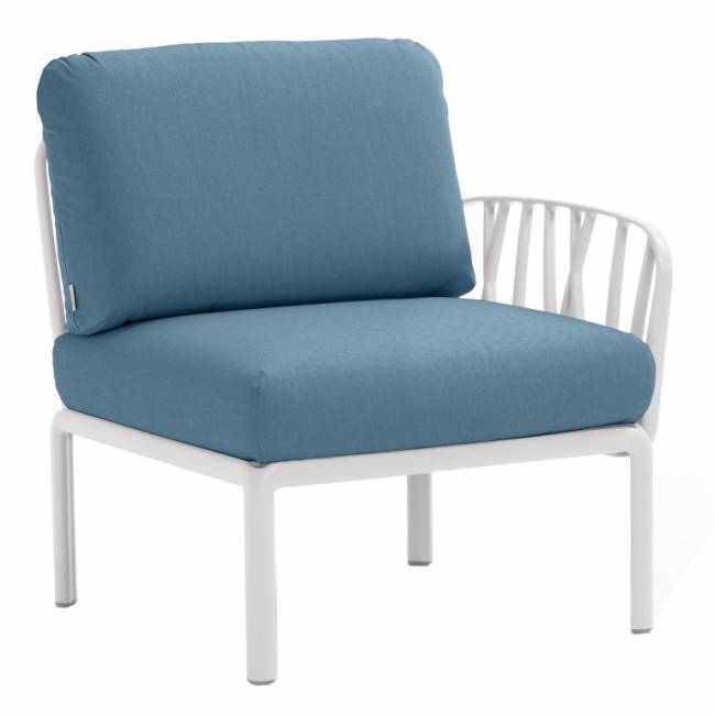 Модуль правый/левый пластиковый с подушками Komodo Elemento Terminale DS/SX белый, синий 720х780х880 мм Модуль правый/левый пластиковый с подушками Komodo Elemento Terminale DS/SX белый, синий 720х780х880 мм