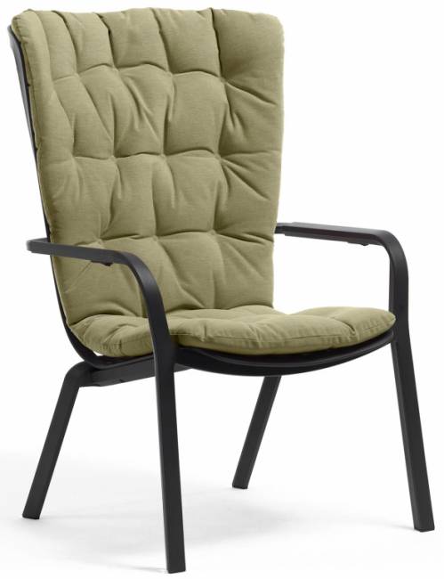 Лаунж-кресло пластиковое с подушкой Folio антрацит, зеленый 720х810-925х1130-1065 мм