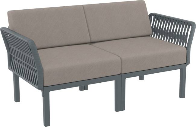 Диван пластиковый двухместный с подушками Portofino Lounge темно-серый, светло-коричневый 1600х800х690 мм Диван пластиковый двухместный с подушками Portofino Lounge темно-серый, светло-коричневый 1600х800х690 мм
