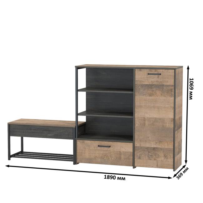 Комод с ящиком и нишами и обувница с сиденьем Трувор цвет дуб гранж песочный/интра