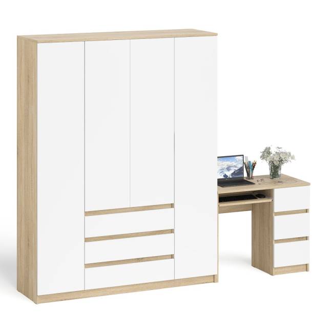 Стол компьютерный однотумбовый правый со шкафом МШ1600 Мори цвет дуб сонома/белый